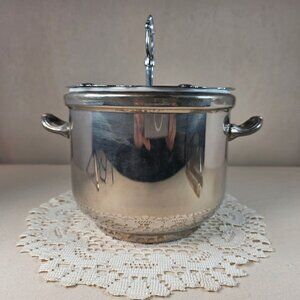 Silver-Plated Ice Bucket With Lid & Tongs Vintage Style Made In Hong Kong Elegan